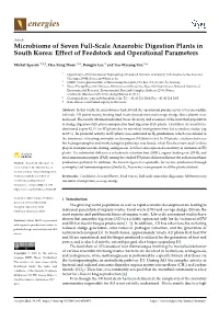 Microbiome of Seven Full-Scale Anaerobic Digestion Plants in South Korea: Effect of Feedstock and Operational Parameters