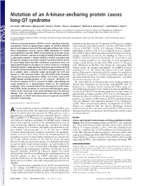 Mutation of an A-Kinase-Anchoring Protein Causes Long-QT Syndrome