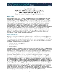 NLP with BERT: Sentiment Analysis Using SAS® Deep Learning and Dlpy Doug Cairns and Xiangxiang Meng, SAS Institute Inc