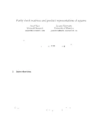 Parity Check Matrices and Product Representations of Squares