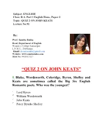 “Quiz 2 on John Keats”