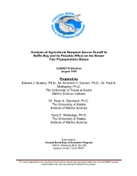 Analysis of Agricultural Nonpoint Source Runoff to Baffin Bay and Its Possible Effect on the Brown Tide Phytoplankton Bloom