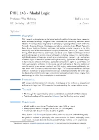 Modal Logic Professor Wes Holliday Tuth 2-3:30 UC Berkeley, Fall 2020 on Zoom