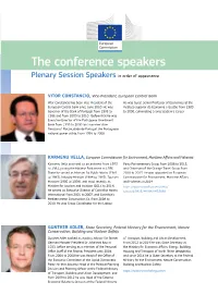 Speakers Plenary Session Speakers in Order of Appearance