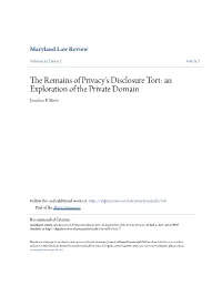 The Remains of Privacy's Disclosure Tort: an Exploration of the Private Domain Jonathan B