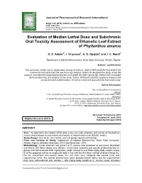 Evaluation of Median Lethal Dose and Subchronic Oral Toxicity Assessment of Ethanolic Leaf Extract of Phyllanthus Amarus
