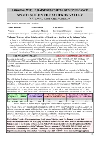 Logging Within RSOS Spotlight on the Acheron Valey