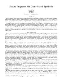 Secure Programs Via Game-Based Synthesis