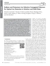 Sodium and Potassium Ion Selective Conjugated Polymers for Optical Ion Detection in Solution and Solid State