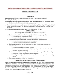 Timberlane High School Science Summer Reading Assignment