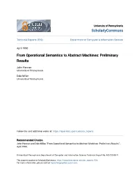 From Operational Semantics to Abstract Machines: Preliminary Results