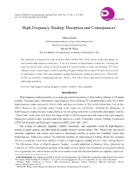 High-Frequency Trading: Deception and Consequences
