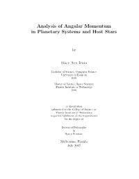 Analysis of Angular Momentum in Planetary Systems and Host Stars
