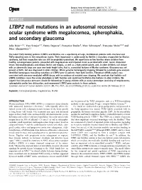LTBP2 Null Mutations in an Autosomal Recessive Ocular Syndrome with Megalocornea, Spherophakia, and Secondary Glaucoma