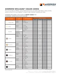Sherwin-Williams® Color Codes