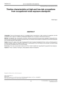 Tinnitus Characteristics at High-And Low-Risk Occupations from Occupational Noise Exposure Standpoint