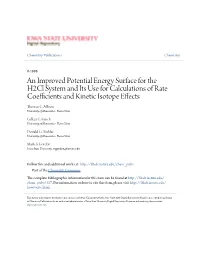 An Improved Potential Energy Surface for the H2cl System and Its Use for Calculations of Rate Coefficients and Kinetic Isotope Effects Thomas C