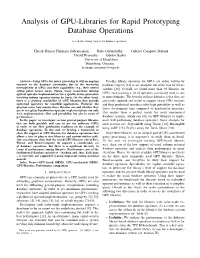 Analysis of GPU-Libraries for Rapid Prototyping Database Operations
