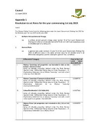 Appendix 1 Resolution to Set Rates for the Year Commencing 1St July 2019