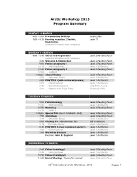 Arctic Workshop 2013 Program Summary