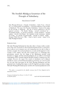 The Swedish Riksdag As Scrutiniser of the Principle of Subsidiarity