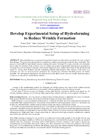 Develop Experimental Setup of Hydroforming to Reduce Wrinkle Formation