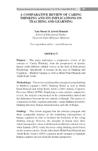 A Comparative Review of Caring Thinking and Its Implications on Teaching and Learning