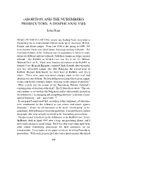 Abortion and the Nuremberg Prosecutors: a Deeper Analysis