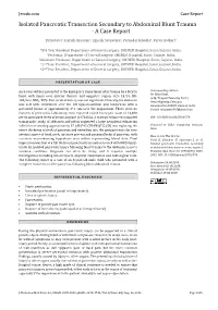 Isolated Pancreatic Transection Secondary to Abdominal Blunt Trauma - a Case Report