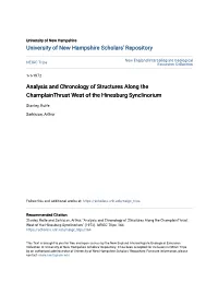 Analysis and Chronology of Structures Along the Champlainthrust West of the Hinesburg Synclinorium