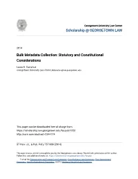 Bulk Metadata Collection: Statutory and Constitutional Considerations