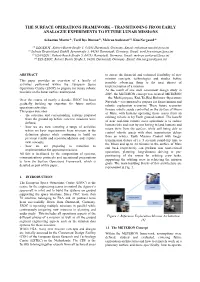 The Surface Operations Framework – Transitioning from Early Analogue Experiments to Future Lunar Missions