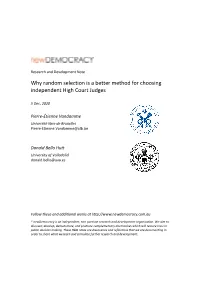 Why Random Selection Is a Better Method for Choosing Independent High Court Judges