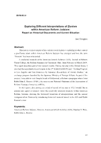 Exploring Different Interpretations of Zionism Within American Reform Judaism: Report on Historical Documents and Current Situation