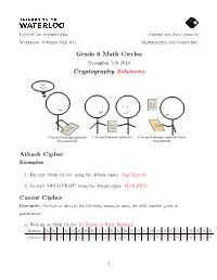 Grade 6 Math Circles Cryptography Solutions Atbash Cipher Caesar Cipher