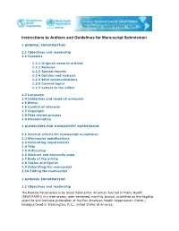Instructions to Authors and Guidelines for Manuscript Submission