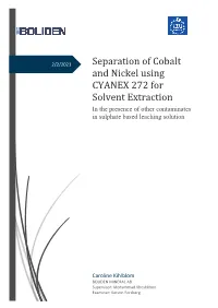 Separation of Cobalt and Nickel Using CYANEX 272 for Solvent Extraction
