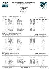 British Automobile Racing Club Yorkshire Centre Final Results
