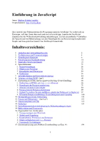Einführung in Javascript Inhaltsverzeichnis