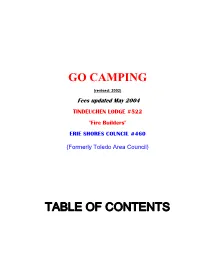Go Camping Table of Contents