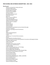 New Journal and Database Subscriptions – 2012 -2013