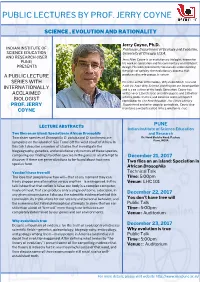 Public Lectures by Prof. Jerry Coyne