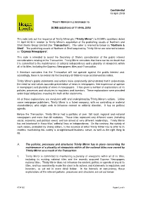 Trinity Mirror Plc Response To