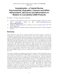 Cannabinoids – a Tutorial Review Psychoactivity, Regulation, Common and IUPAC Nomenclature, Structures and Abbreviations in Relation to Cannabidiol (CBD) Products