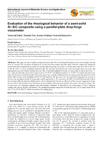 Evaluation of the Rheological Behavior of a Semi-Solid Al–Sic Composite Using a Parallel-Plate Drop-Forge Viscometer