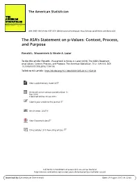 The ASA's Statement on P-Values: Context, Process, and Purpose