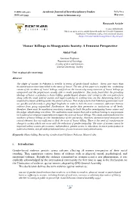 'Honor' Killings in Misogynistic Society: a Feminist Perspective