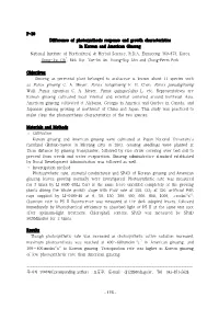 P-30 Difference of Photosynthesis Response and Growth Characteristics in Korean and American Ginseng National Institute of Horticultural & Herbal Science, R.D.A