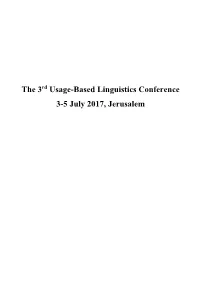 The 3 Usage-Based Linguistics Conference 3-5 July 2017, Jerusalem