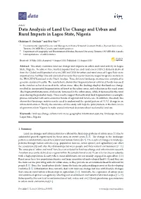 Data Analysis of Land Use Change and Urban and Rural Impacts in Lagos State, Nigeria
